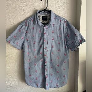 Cactus Man Ricky Singh short sleeve button down shirt with flamingoes